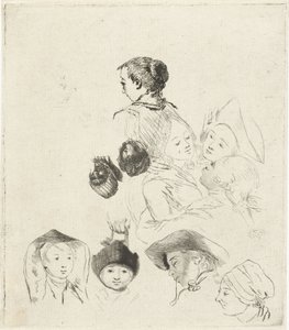 Studienblatt mit zehn Köpfen von Louis Bernard Coclers
