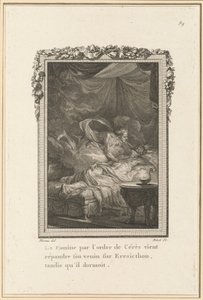 Die Hungersnot durch den Befehl von Ceres verbreitet ihr Gift über Eresicthon, während er schlief von Louis Binet after Jean Michel Moreau