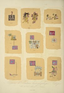 Fragmente aztekischer hieroglyphischer Malereien, aus dem Codex Telleriano-Remensis, Illustration aus 