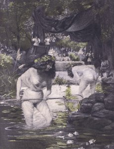 Ginerva und Isotta, Illustration aus Decameron von Boccaccio, veröffentlicht von Navarre Society 1930er Jahre (Lithographie)