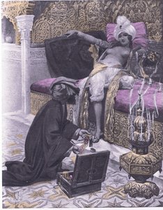 Die Tochter des Königs von Tunis, Illustration aus Decameron von Boccaccio, veröffentlicht von Navarre Society 1930er Jahre (Litho) von Louis Chalon