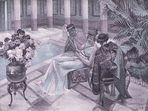 Titus und Gisippus, Illustration aus Decameron von Boccaccio, veröffentlicht von Navarre Society 1930er Jahre (Lithographie)