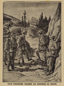 Italienischer Infanterieposten an der Grenze zu Trentino, Erster Weltkrieg von Louis Charles (after) Bombled