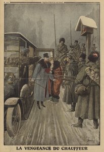 Der Fahrer des österreichischen Generals Skarbonovitch liefert den General und seine Frau aus Rache für wiederholte Schläge in die Gefangenschaft der Russen, Erster Weltkrieg von Louis Charles (after) Bombled