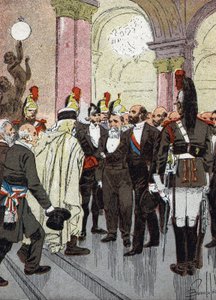 Bankett der Bürgermeister von Frankreich (Bankett der Bürgermeister von Frankreich am 18. August 1889 im Rathaus von Paris, eingeladen zur Feier der Weltausstellung) Illustration von Louis Charles Bombled (1862-1927) aus Merciers „Les grandes journées de l