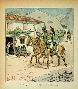 Illustration von Louis Bombled aus dem Buch „Das Memorial von Saint Helene“ von Graf Emmanuel de Las Cases: Französische Truppen während des Spanischen Krieges