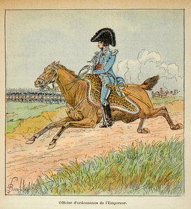 Illustration von Louis Bombled (1862-1927) aus dem Buch „Das Memorial von Saint Helena“ von Graf Emmanuel de Las Cases (1766-1842): Porträt eines gewöhnlichen Offiziers von Kaiser Napoleon, Private Sammlung von Louis Charles Bombled