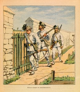 Die östliche Armee von Eugene Sergeant, genannt Grenest, illustriert von Louis Bombled (1862-1927) (Französisch-Deutscher Krieg; Feldzug von 1870-1871): Freischützen auf Erkundung, Teilsammlung von Louis Charles Bombled