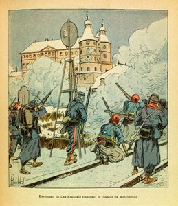 Die Armee des Ostens von Eugene Sergeant, dit Grenest, illustriert von Louis Bombled (Deutsch-Französischer Krieg; Feldzug von 1870-1871): In Hericourt griffen die Franzosen das Schloss Montbeliard im Januar 1871 an von Louis Charles Bombled