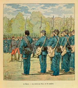 Die Armee des Ostens von Eugene Sergeant, genannt Grenest, illustriert von Louis Bombled (1862-1927) (Französisch-Deutscher Krieg; Feldzug von 1870-1871): In Dijon, das Magazin der Nationalgarde im Park am 19. Oktober von Louis Charles Bombled