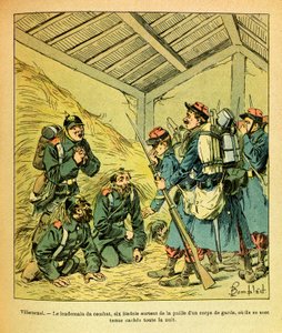 Die Ost-Armee von Eugene Sergeant, illustriert von Louis Bombled: Sechs Badois verlassen das Stroh eines Wachkorps