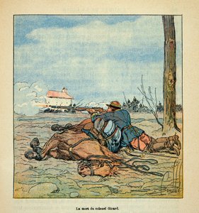 Die Armee der Loire von Eugene Sergent, illustriert von Louis Bombled (Deutsch-Französischer Krieg; Feldzug von 1870-1871): Tod von Oberst Girard während der Kämpfe von Neuville aux Bois im November 1870, Privatsammlung von Louis Charles Bombled