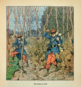 Die Armee der Loire von Eugene Sergent, genannt Grenest, illustriert von Louis Bombled (Französisch-Deutscher Krieg; Feldzug von 1870-1871): Französische Soldaten auf Erkundung im Wald von Orleans von Louis Charles Bombled