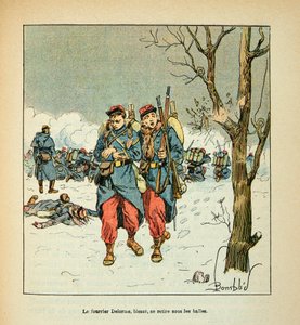 Die Armee der Loire von Eugene Sergent, dit Grenest, illustriert von Louis Bombled (Deutsch-Französischer Krieg; Feldzug von 1870-1871): Der Delorme-Hahn, Wunden ziehen sich unter den Kugeln zurück von Louis Charles Bombled