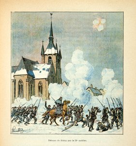 Die Armee der Loire von Eugene Sergent, dit Grenest, illustriert von Louis Bombled (Deutsch-Französischer Krieg; Feldzug von 1870-1871): Verteidigung der Stadt Patay durch die 75. Mobilen im Dezember 1870 von Louis Charles Bombled