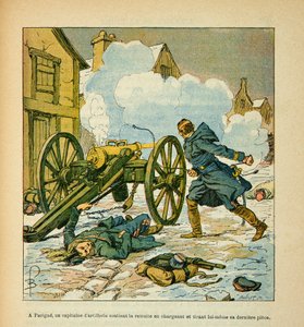 Die Armee der Loire von Eugene Sergent, genannt Grenest, illustriert von Louis Bombled (1862-1927) (Deutsch-Französischer Krieg; Feldzug von 1870-1871): In Parigné unterstützte ein Artillerie-Hauptmann den Rückzug, indem er sein letztes Geschütz im Januar  von Louis Charles Bombled