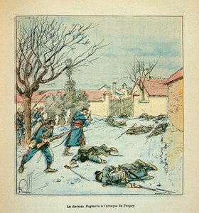Die Armee der Loire von Eugene Sergent, genannt Grenest, illustriert von Louis Bombled (1862-1927) (Deutsch-Französischer Krieg; Feldzug von 1870-1871): Die Peytavin-Division griff Poupry im Dezember 1870 an, Privatbesitz