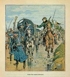 Die Armee der Loire von Eugene Sergent, genannt Grenest, illustriert von Louis Bombled (1862-1927) (Deutsch-Französischer Krieg; Feldzug von 1870-1871): Erbeutung eines deutschen Konvois durch die Franzosen während des Krieges von 1870, Privatbesitz von Louis Charles Bombled