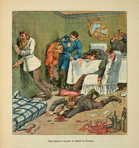 Die Armee der Loire von Eugene Sergent, illustriert von Louis Bombled (Deutsch-Französischer Krieg; Feldzug von 1870-1871): Ein Zimmer im Hôtel de France in Le Mans, betrunken von den Preußen von Louis Charles Bombled