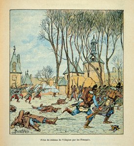 Die Armee der Loire von Eugene Sergent, illustriert von Louis Bombled (Deutsch-Französischer Krieg; Feldzug von 1870-1871): Eroberung des Schlosses von Villepion durch die Franzosen am 1. Dezember 1870