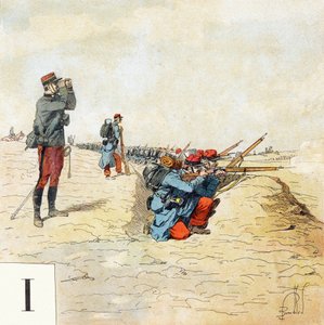 Buchstabe I: Infanterie, "Je serai soldat" - Militäralphabet von Louis Charles Bombled