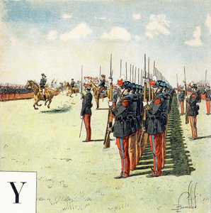 Buchstabe Y: Schüler der Militärschule von Saint Cyr (Saint-Cyr), „Ich werde Soldat sein“ - Militäralphabet von Louis Charles Bombled