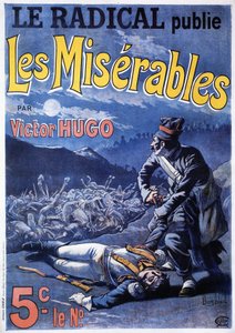 Plakat zur Ankündigung der Veröffentlichung von Victor Hugos Roman 