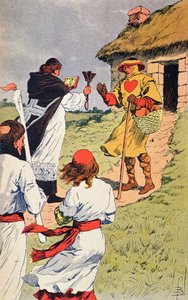 Priester besucht einen Aussätzigen im Mittelalter, Illustration aus 