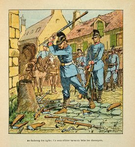 Die Armee der Loire von Eugene Sergent, genannt Grenest, illustriert von Louis Bombled (1862-1927) (Deutsch-Französischer Krieg; Feldzug von 1870-1871): Nach der Eroberung der Stadt Orléans im Oktober 1870 brach ein bayerischer Unteroffizier die Jäger. (Ge von Louis Charles Bombled