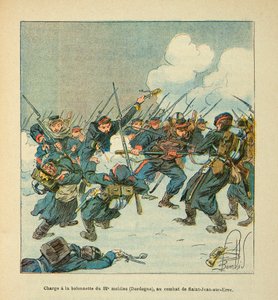 Die Armee der Loire von Eugene Sergent, illustriert von Louis Bombled (Deutsch-Französischer Krieg; Feldzug von 1870-1871): Bajonettangriff des 22. Mobilen (Dordogne) in der Schlacht von Saint Jean sur Evre im Januar 1871