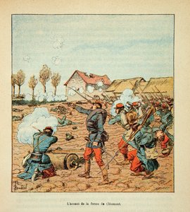 Die Armee der Loire von Eugene Sergent, illustriert von Louis Bombled (Deutsch-Französischer Krieg; Feldzug von 1870-1871): Schlacht von Coulmiers am 9. November 1870, Angriff auf den Cleomont-Hof von Louis Charles Bombled