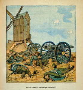 Die Armee der Loire von Eugene Sergent, bekannt als Grenest, illustriert von Louis Bombled (Deutsch-Französischer Krieg; Feldzug von 1870-1871): Deutsche Batterie von den Zephyren (leichte Infanterie Afrikas) während der Kämpfe von Beaune La Rolande demont