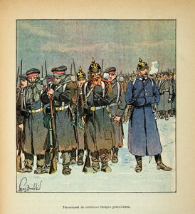Die Armee der Loire von Eugene Sergent, genannt Grenest, illustriert von Louis Bombled (Französisch-Deutscher Krieg; Feldzug von 1870-1871): Entwaffnung einiger preußischer Truppen 1870 von Louis Charles Bombled