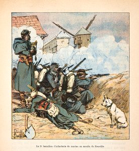Die Armee der Loire von Eugene Sergent, bekannt als Grenest, illustriert von Louis Bombled (Deutsch-Französischer Krieg; Feldzug von 1870-1871): Das 5. Marineinfanteriebataillon an der Mühle von Neuville aux Bois im Dezember 1870 von Louis Charles Bombled