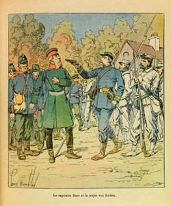 Die östliche Armee von Eugene Sergeant, genannt Grenest, illustriert von Louis Bombled (1862-1927) (Französisch-Deutscher Krieg; Feldzug von 1870-1871): In Franche-Comté, der Hauptmann der Huot-Freischärler ergriff Major Von Kelken während des Angriffs auf