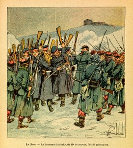 Die Ost-Armee von Eugene Sergeant, genannt Grenest, illustriert von Louis Bombled (1862-1927) (Deutsch-Französischer Krieg; Feldzug von 1870-1871): Februar 1871 während der letzten Kämpfe bei La Cluse macht Leutnant Jasinsky vom 29. Marsch 35 Gefangene, Pr
