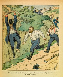 Die Ost-Armee von Eugene Sergeant, bekannt als Grenest, illustriert von Louis Bombled (1862-1927): Deutsche Truppen fliehen vor den Truppen von Ricciotti Garibaldi in Chatillon sur Seine im November 1870