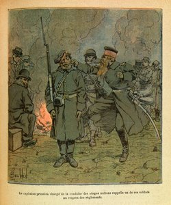 Die östliche Armee: Ein preußischer Hauptmann, verantwortlich für die Geiseln von Nuits-Saint-Georges, ruft einen seiner Soldaten zurück von Louis Charles Bombled