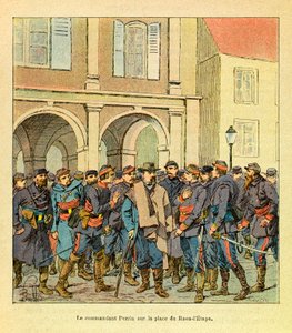 Die Ostarmee von Eugene Sergeant, bekannt als Grenest, illustriert von Louis Bombled (1862-1927) (Deutsch-Französischer Krieg; Feldzug von 1870-1871): Kommandant Perrin auf dem Place de Raon-l
