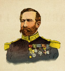 Die östliche Armee von Eugene Sergeant, bekannt als Grenest, illustriert von Louis Bombled (1862-1927) (Französisch-Deutscher Krieg; Feldzug von 1870-1871): Porträt von General Bourbaki (1816-1897), Privatbesitz von Louis Charles Bombled