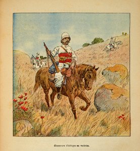 Der Krieg in Madagaskar - Anekdotische Geschichte der französischen Expeditionen von 1885-1895 von Henri Galli dit Galllichet, illustriert von Louis Bombled: Afrikajäger auf Erkundung in Madagaskar im Jahr 1895 von Louis Charles Bombled