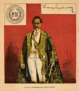 Der Krieg in Madagaskar - Anekdotische Geschichte der französischen Expeditionen von 1885-1895 von Henri Galli dit Galllichet, illustriert von Louis Bombled: Porträt von Premierminister Rainilaiarivony von Louis Charles Bombled