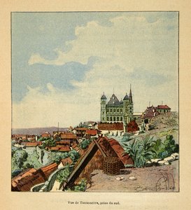 Der Krieg in Madagaskar: Anekdotische Geschichte der französischen Expeditionen von 1885-1895, illustriert von Louis Bombled: Ansicht von Tananarive aus dem Süden im 19. Jahrhundert, Privatsammlung
