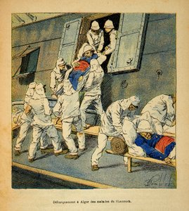 Der Krieg in Madagaskar - Anekdotische Geschichte der französischen Expeditionen von 1885-1895: Ausschiffung in Algier 1895 der kranken Truppen des Hospitalschiffs Shamrock aus Madagaskar von Louis Charles Bombled