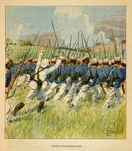 Der Krieg in Madagaskar - Anekdotische Geschichte der französischen Expeditionen von 1885-1895 von Henri Galli dit Galllichet, illustriert von Louis Bombled: Französische Truppen während der Schlachten von Antanamitarana 1895