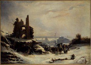 Le retour du marché (effet de neige sur Paris), vers 1830 von Louis Claude Mallebranche