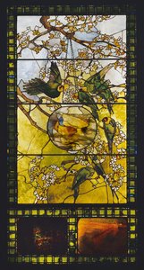 Sittiche und Goldfischglas, ca. 1893 von Louis Comfort Tiffany