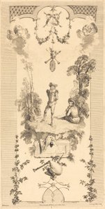 Hirte, der zum Klang einer Flöte tanzt von Louis Crépy after Antoine Watteau