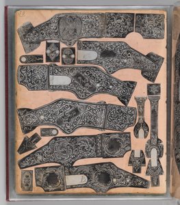 Arbeitsbuch zur Aufzeichnung der gravierten Feuerwaffenverzierung von Louis D. Nimschke, Amerikaner, ca. 1850-1900 von Louis D. Nimschke
