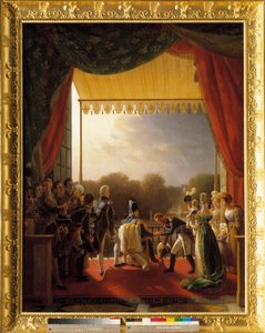 Ludwig XVIII., umgeben von Mitgliedern der königlichen Familie, auf dem Balkon der Tuilerien, bei der Rückkehr der Armee aus Spanien, 2. Dezember von Louis Ducis
